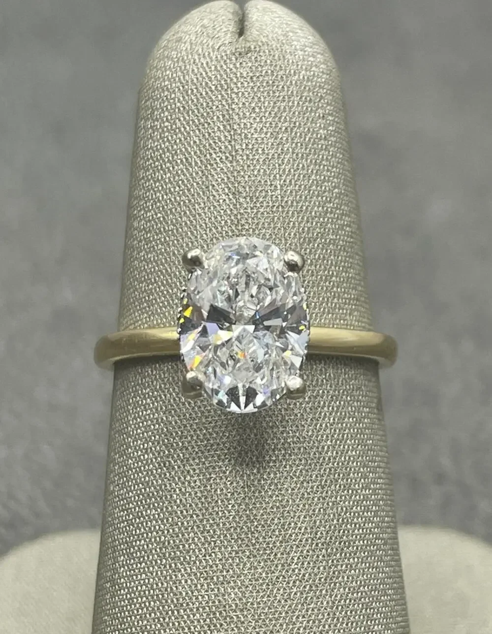 14K Two-tone Oval Lab Diamond Ring W/ Hidden Diamond Halo Under Gallery (26240)